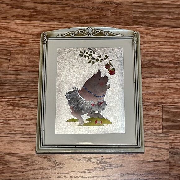Vintage Framed Foil Pig in Tutu Print, at les, pears, ballet 9 x 11.5 - Picture 4 of 7